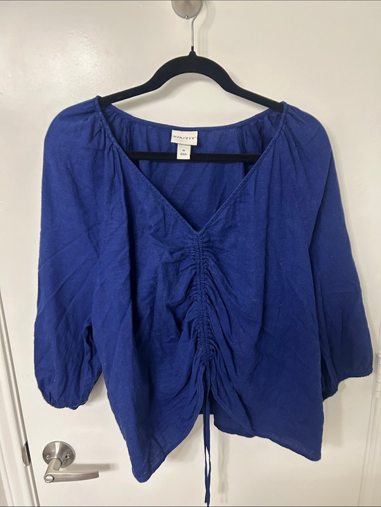 Ava & Viv Tops - AVA & VIV Blue Ruched V-Neck Women’s Top - size 1X